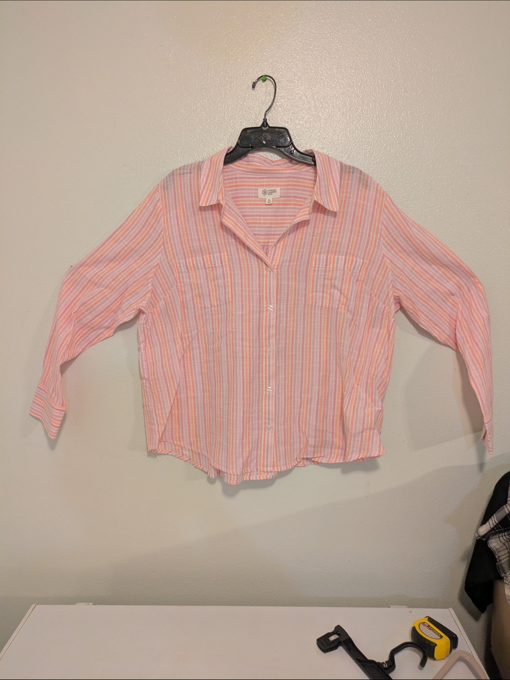 Candace Cameron Light Pink & White Striped Button-Up Shirt